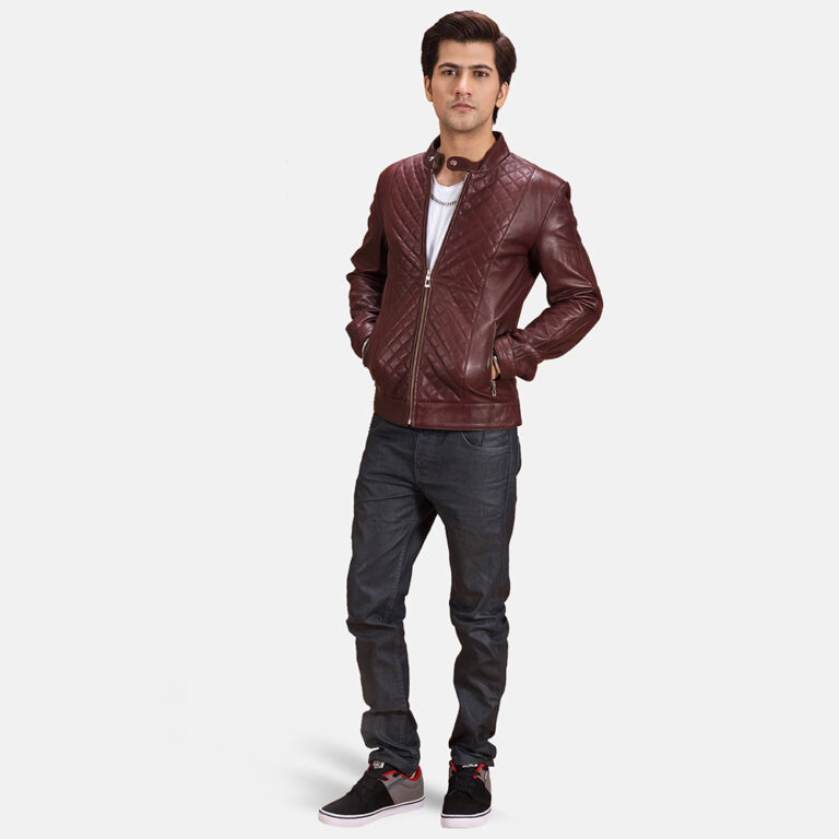 Mens Burgunn Dee Quilted Maroon Leather Biker Jacket 2-1493366178739